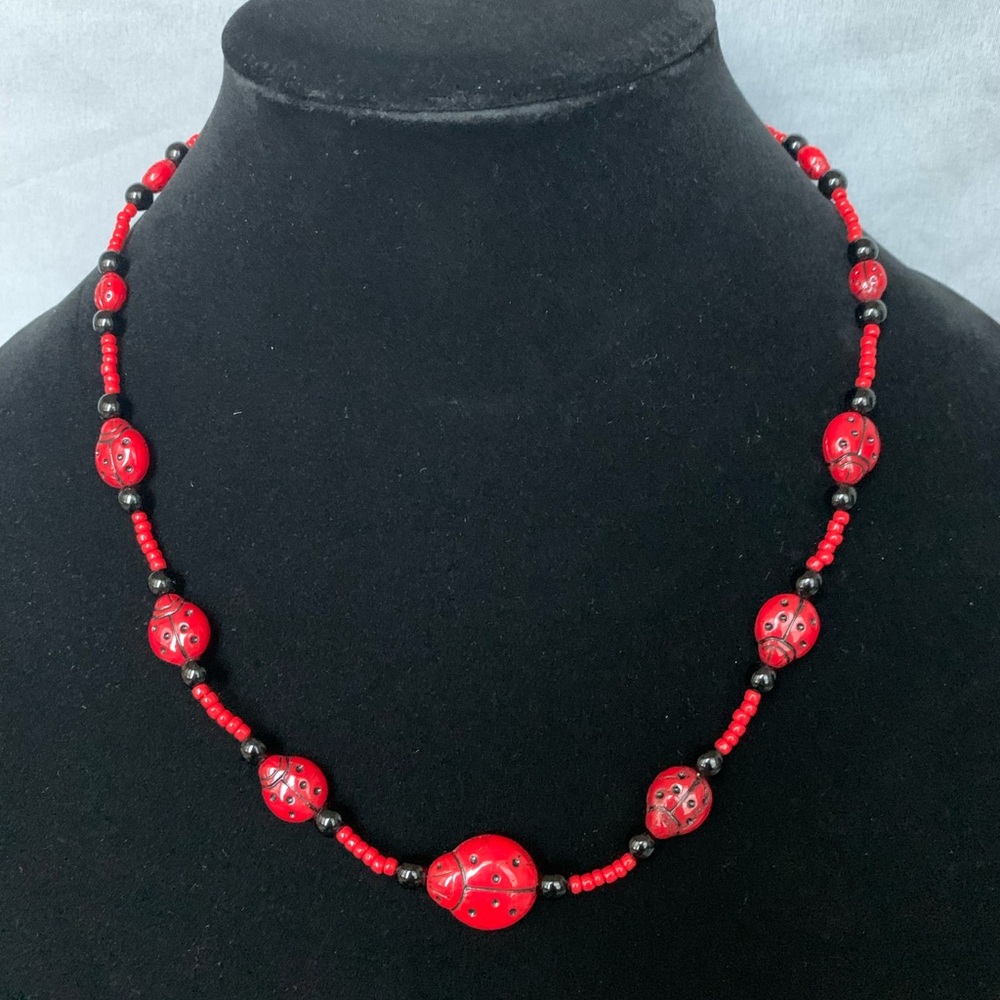 Extremely rare Lady bug cherry red coral necklace